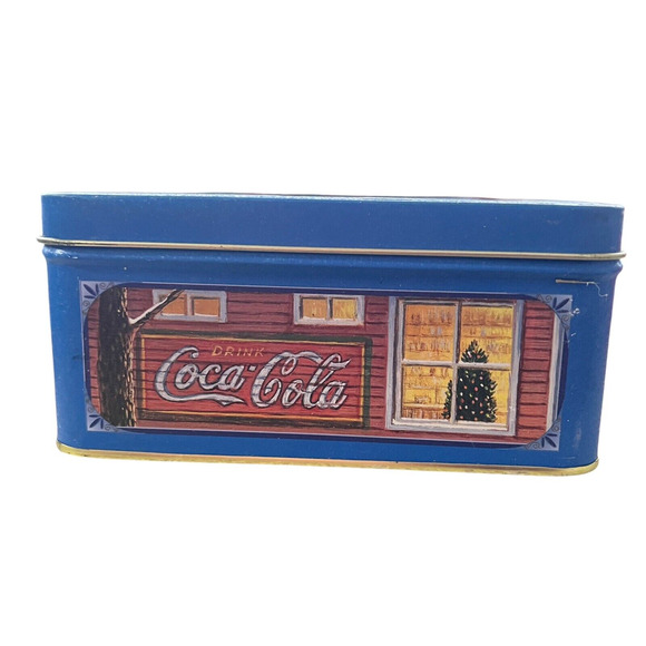 Vtg '03 Coca Cola Coke Christmas Tree Farm Barn Tin Box Jim Harrison Hinged Lid - Picture 2 of 8